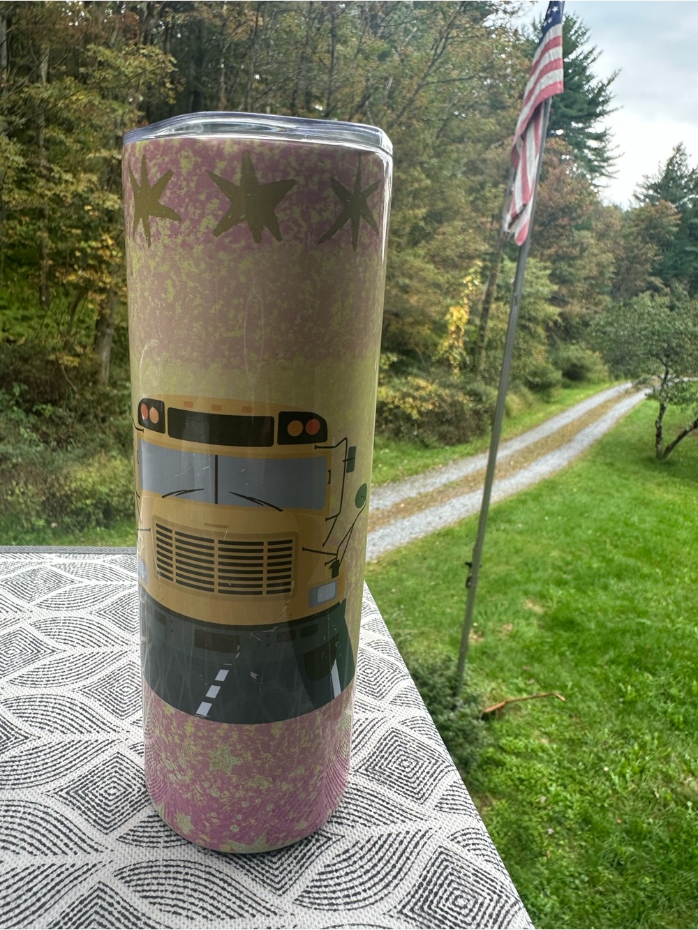 Thank You Travel Tumbler - White with Yellow School Bus Graphic - Picture 5 of 6